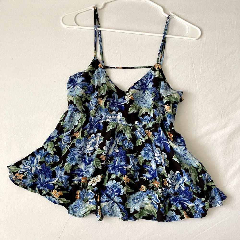 Forever 21 Blue Floral Peplum Tank Top S